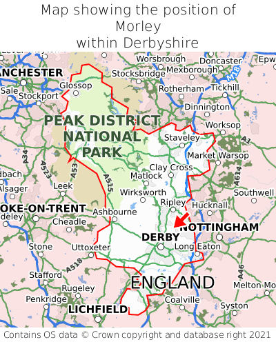 Map showing location of Morley within Derbyshire