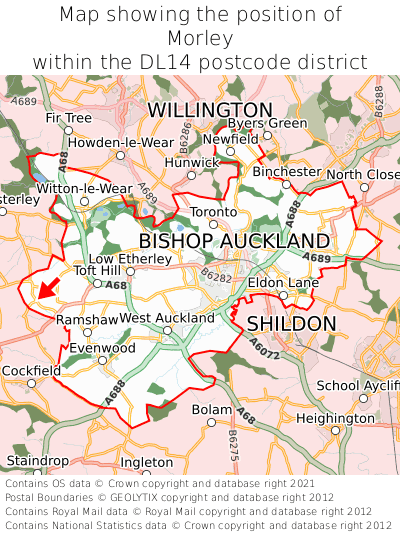 Map showing location of Morley within DL14