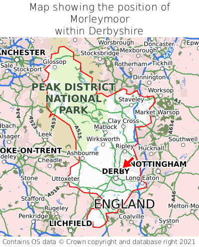 Map showing location of Morleymoor within Derbyshire
