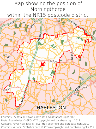 Map showing location of Morningthorpe within NR15