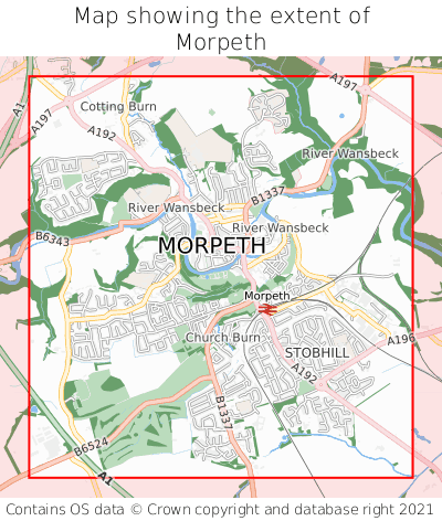 Map showing extent of Morpeth as bounding box