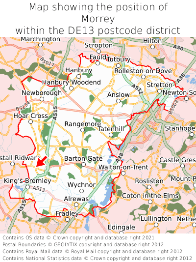 Map showing location of Morrey within DE13