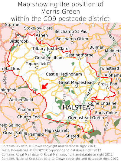 Map showing location of Morris Green within CO9