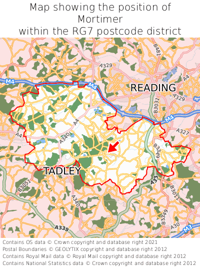 Map showing location of Mortimer within RG7