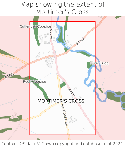 Map showing extent of Mortimer's Cross as bounding box