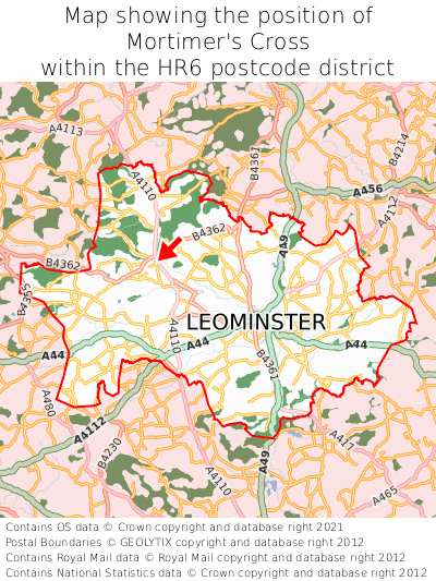 Map showing location of Mortimer's Cross within HR6