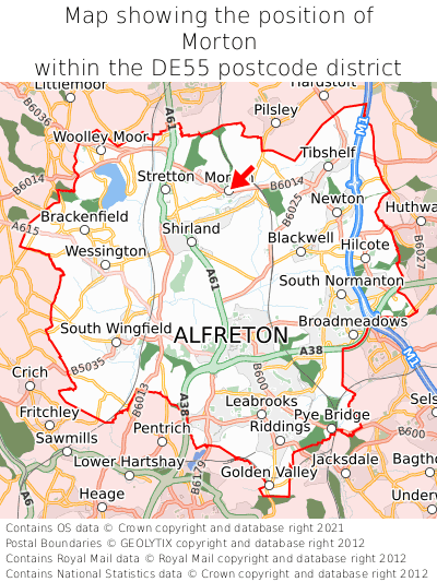 Map showing location of Morton within DE55