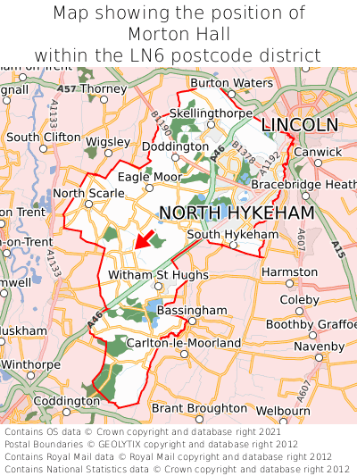 Map showing location of Morton Hall within LN6