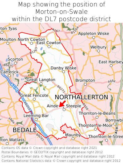 Map showing location of Morton-on-Swale within DL7
