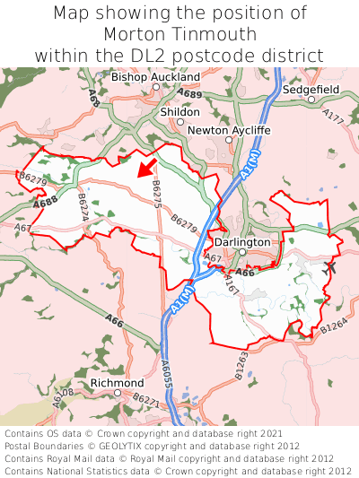 Map showing location of Morton Tinmouth within DL2