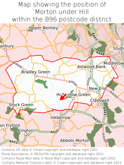 Map showing location of Morton under Hill within B96