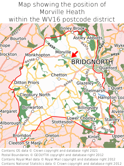 Map showing location of Morville Heath within WV16