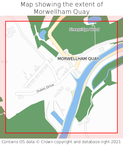 Map showing extent of Morwellham Quay as bounding box