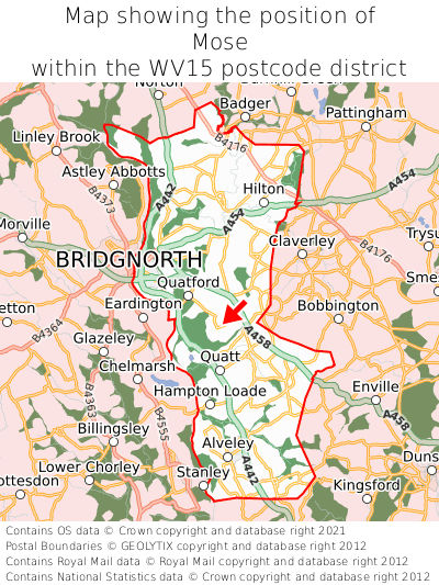 Map showing location of Mose within WV15