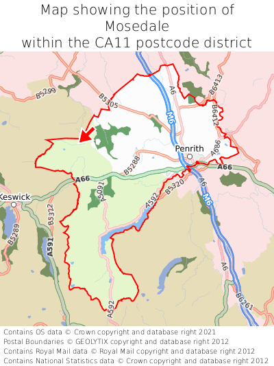 Map showing location of Mosedale within CA11