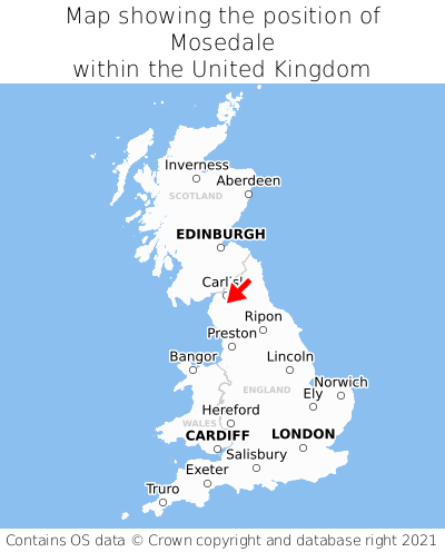 Map showing location of Mosedale within the UK
