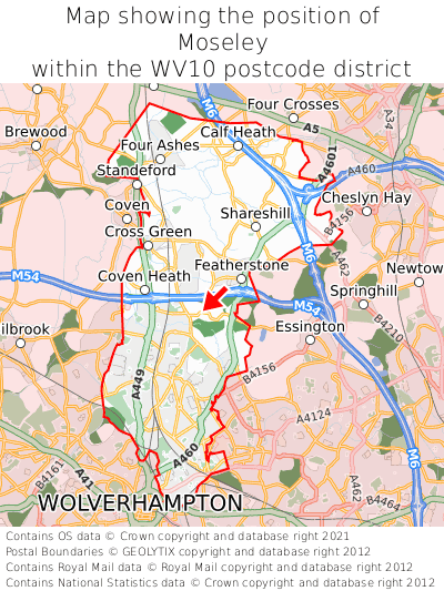 Map showing location of Moseley within WV10