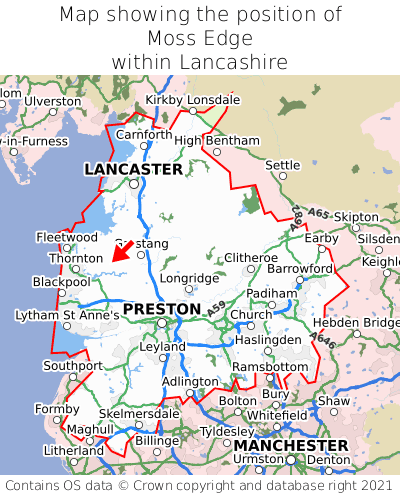 Map showing location of Moss Edge within Lancashire