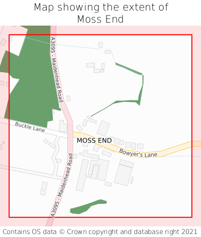 Map showing extent of Moss End as bounding box
