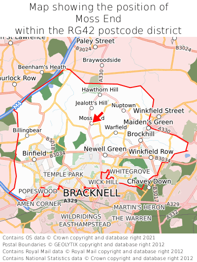 Map showing location of Moss End within RG42