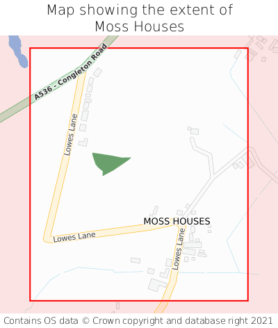 Map showing extent of Moss Houses as bounding box