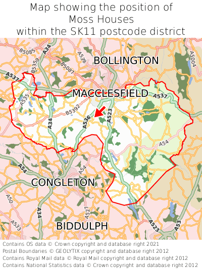 Map showing location of Moss Houses within SK11