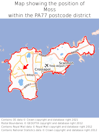 Map showing location of Moss within PA77