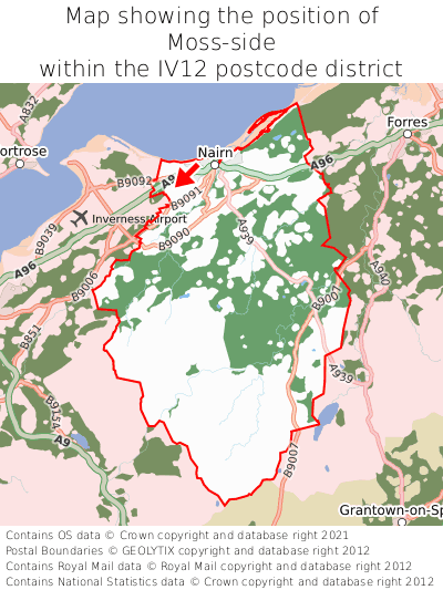 Map showing location of Moss-side within IV12
