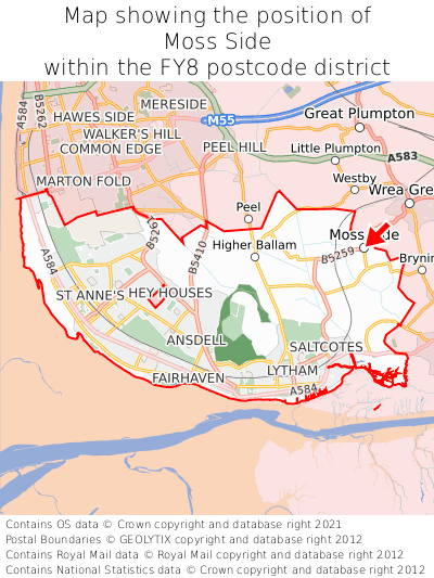 Map showing location of Moss Side within FY8