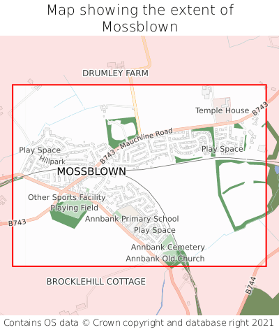 Map showing extent of Mossblown as bounding box
