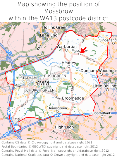 Map showing location of Mossbrow within WA13