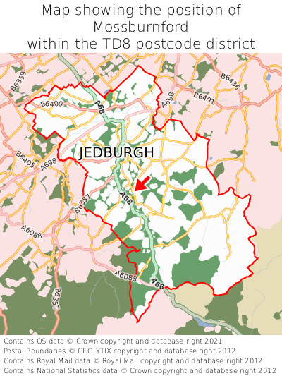 Map showing location of Mossburnford within TD8