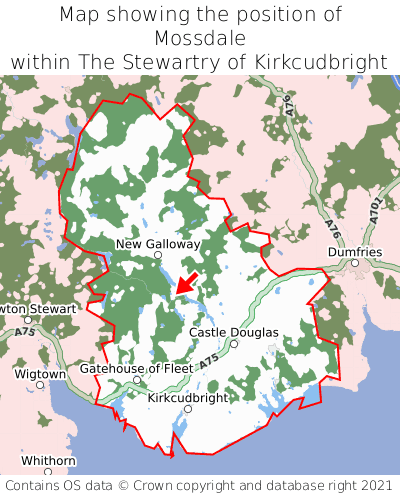 Map showing location of Mossdale within The Stewartry of Kirkcudbright