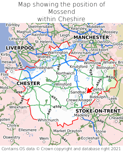 Map showing location of Mossend within Cheshire