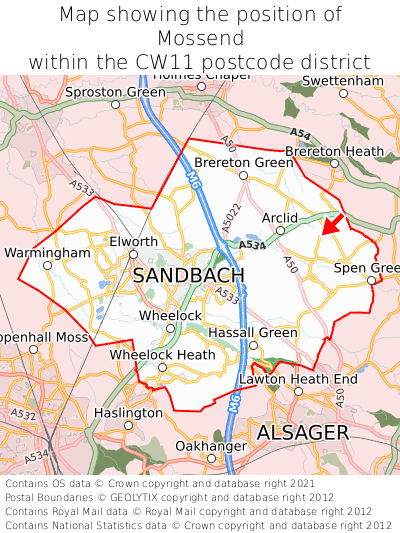 Map showing location of Mossend within CW11