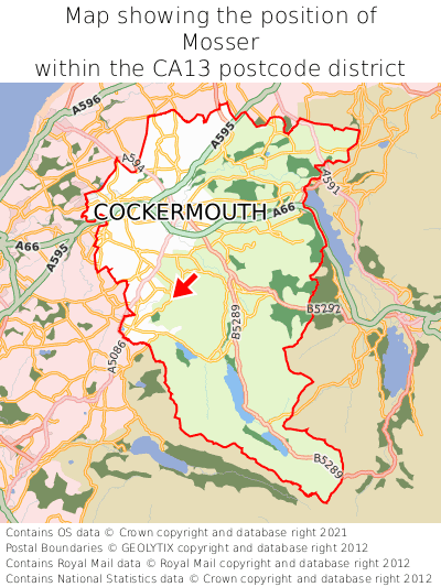 Map showing location of Mosser within CA13