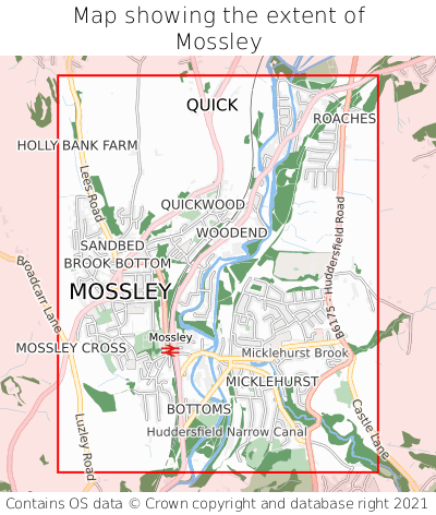 Map showing extent of Mossley as bounding box