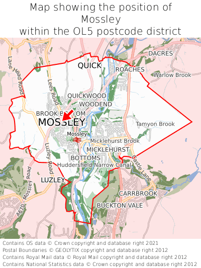 Map showing location of Mossley within OL5