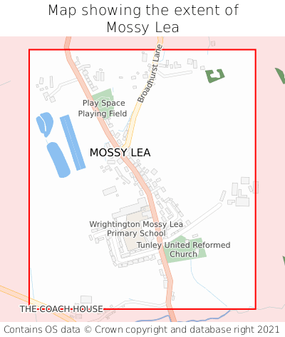 Map showing extent of Mossy Lea as bounding box