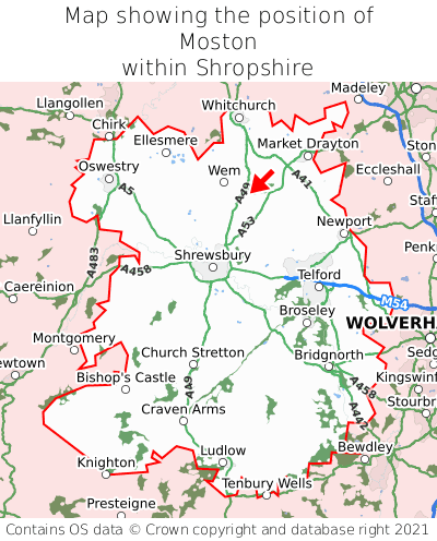 Map showing location of Moston within Shropshire