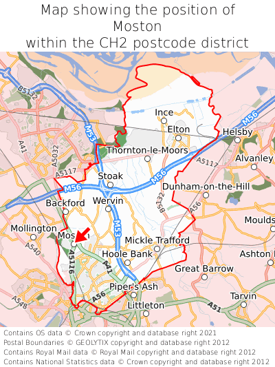 Map showing location of Moston within CH2