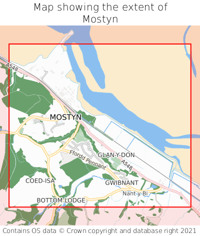 Map showing extent of Mostyn as bounding box