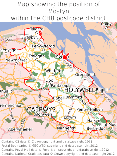 Map showing location of Mostyn within CH8