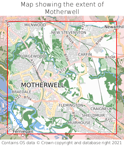 Map showing extent of Motherwell as bounding box