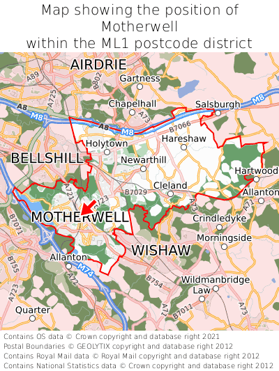 Map showing location of Motherwell within ML1