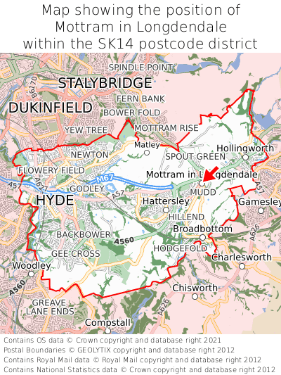 Map showing location of Mottram in Longdendale within SK14