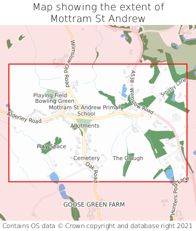Map showing extent of Mottram St Andrew as bounding box