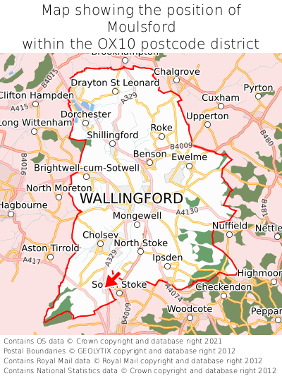 Map showing location of Moulsford within OX10