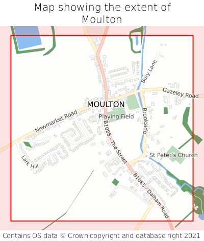 Map showing extent of Moulton as bounding box