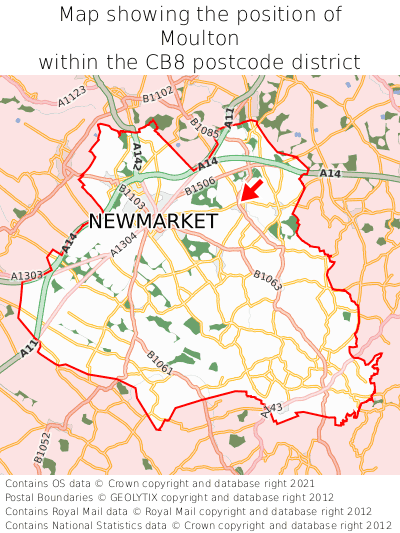 Map showing location of Moulton within CB8